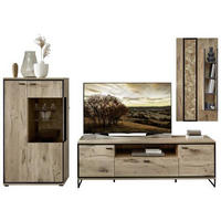 WOHNWAND  in Schwarz, Eichefarben 290/201/49 cm  - Eichefarben/Schwarz, Konventionell, Glas/Holzwerkstoff (290/201/49cm) - Livetastic