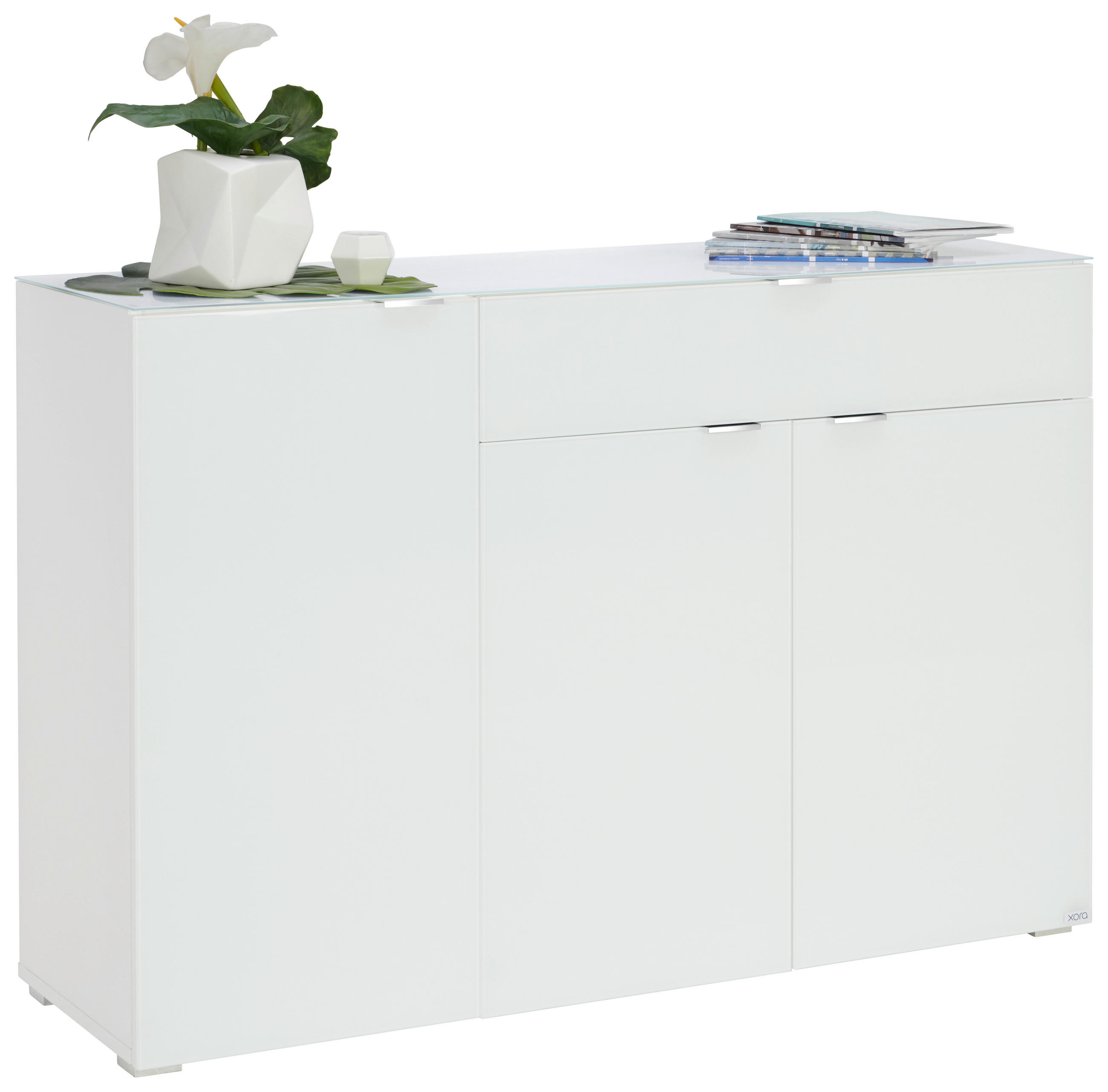 KOMMODE  in 137/92/42 cm  - Chromfarben/Weiß, Design, Glas/Holzwerkstoff (137/92/42cm) - Novel