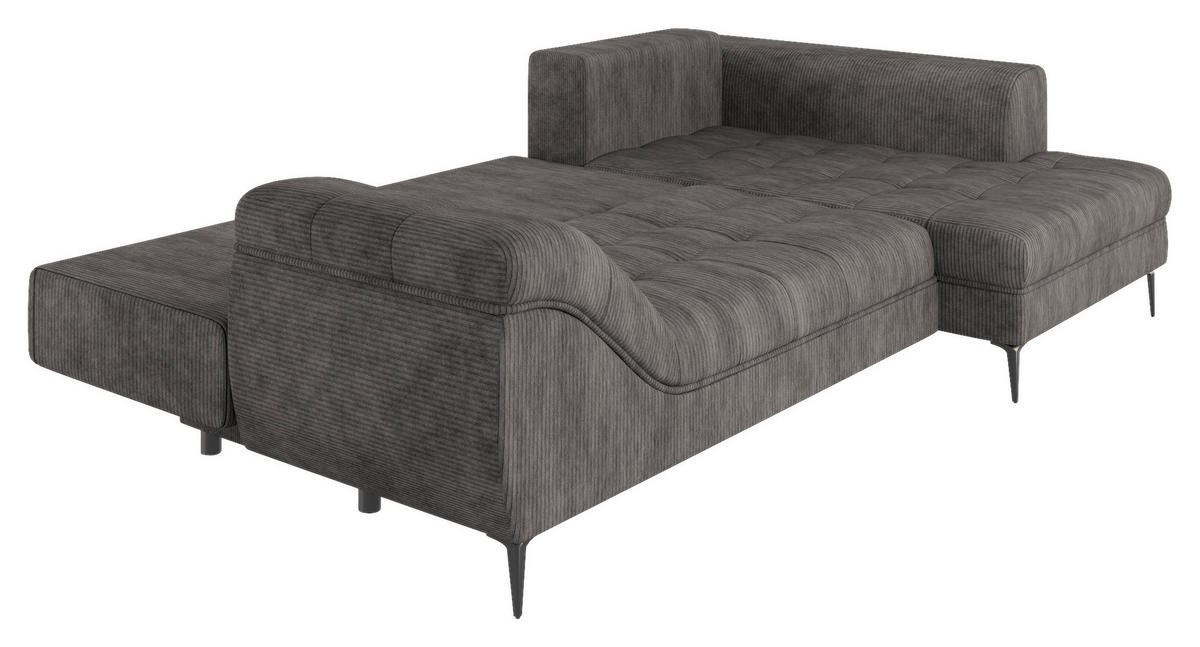 ECKSOFA Dunkelgrau Cord  - Dunkelgrau/Schwarz, Design, Kunststoff/Textil (177/276cm) - MID.YOU