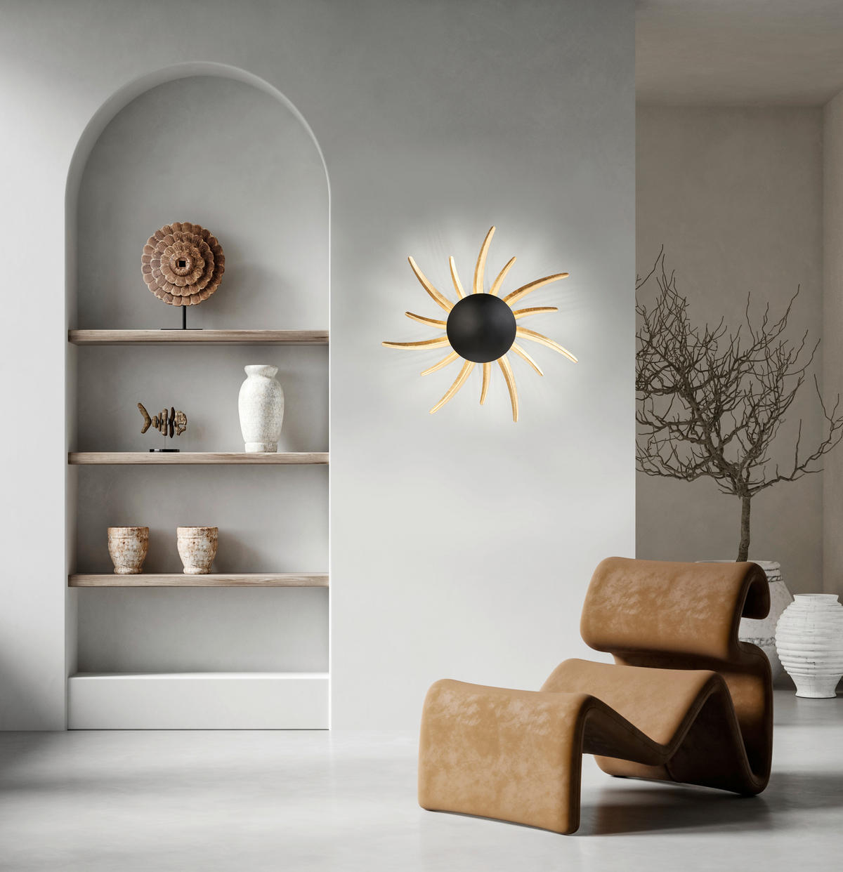 LED-WANDLEUCHTE Sol 45/10 cm   - Goldfarben/Schwarz, Design, Metall (45/10cm) - Fischer & Honsel