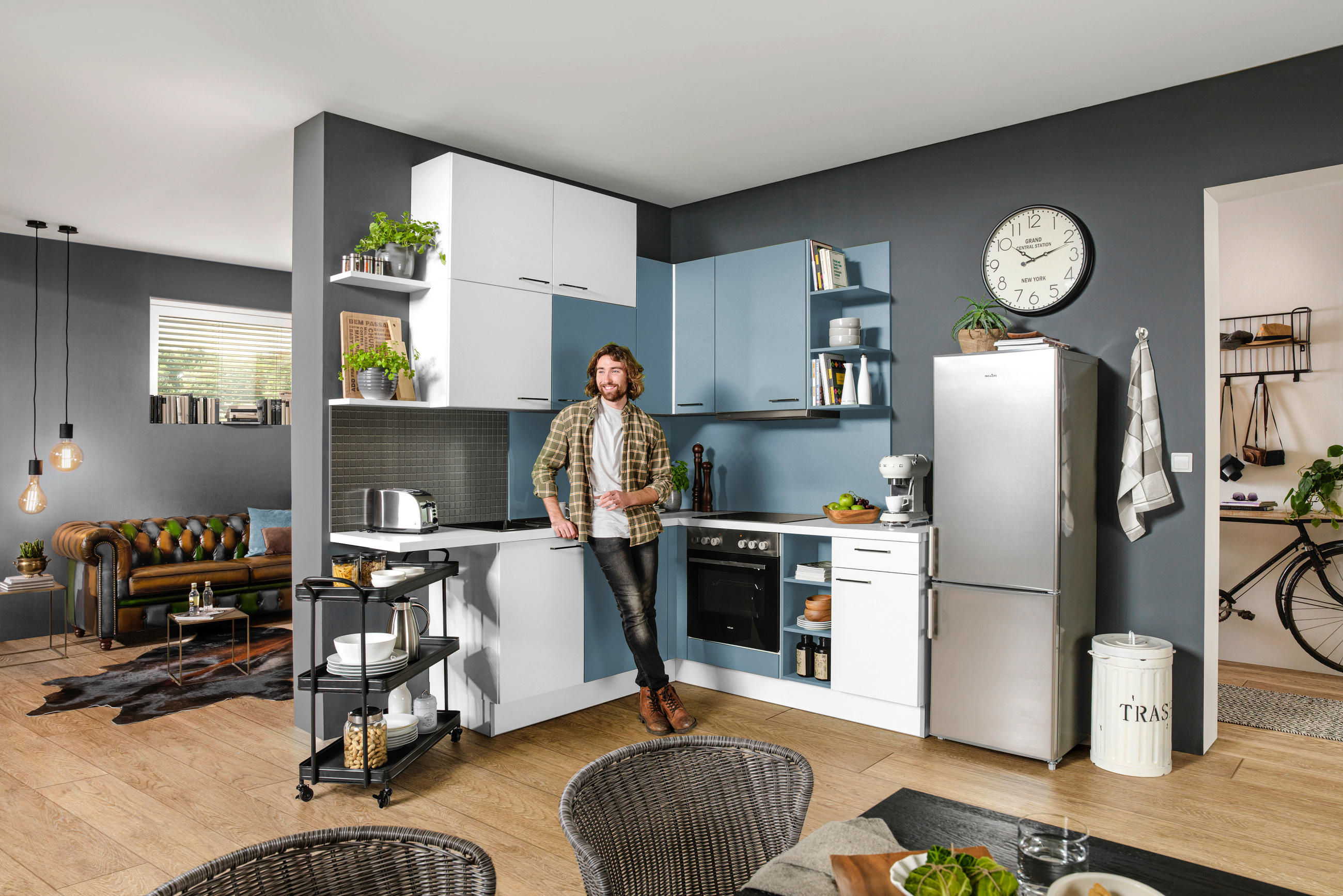 ECKKÜCHE 220/260 cm  in Weiß, Pastellblau  - Pastellblau/Weiß, Design, Holzwerkstoff (220/260cm) - Xora