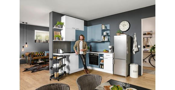 ECKKÜCHE 220/260 cm  in Pastellblau, Weiß  - Pastellblau/Weiß, Design, Holzwerkstoff (220/260cm) - Xora