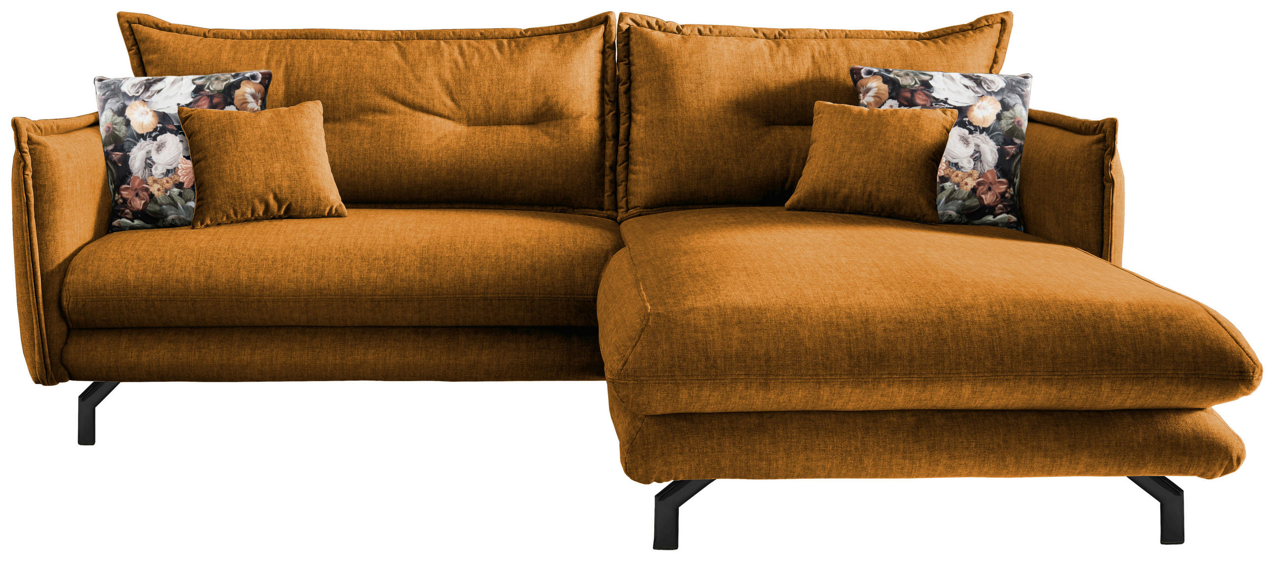 ECKSOFA in Velours Gelb  - Gelb/Multicolor, Modern, Textil/Metall (255/180cm) - Livetastic