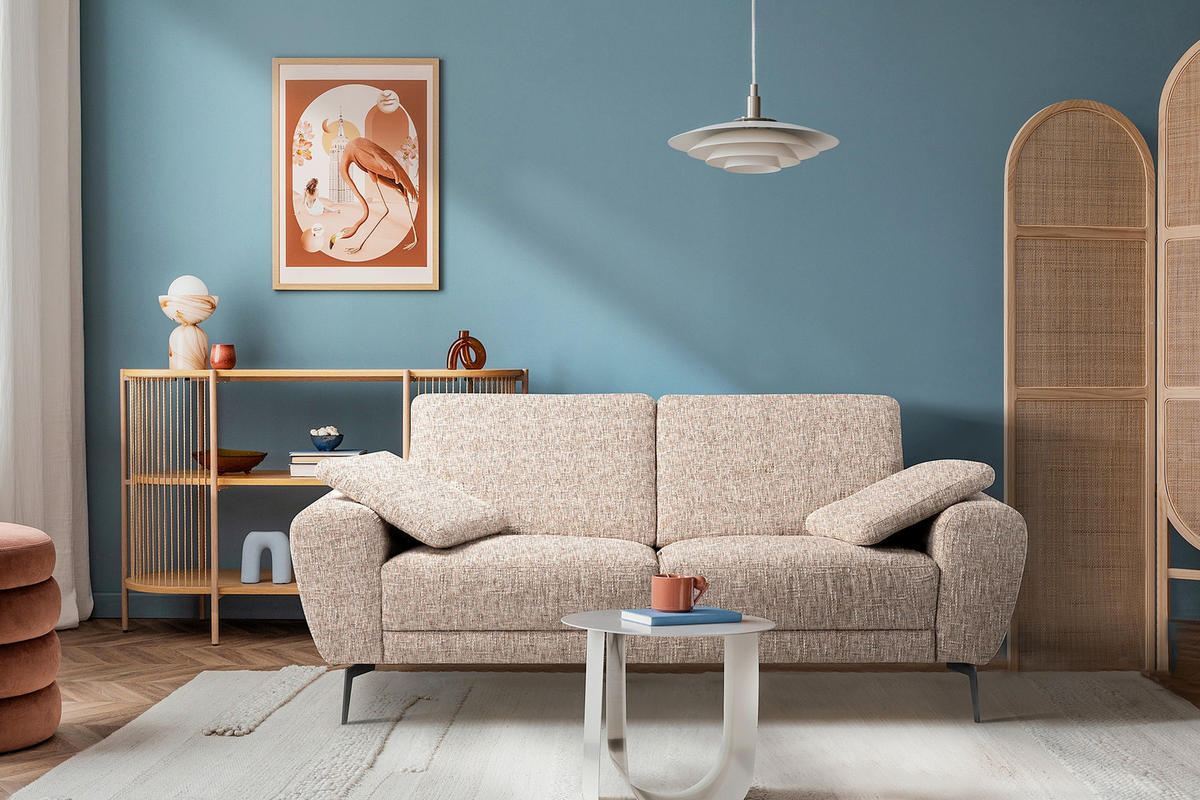 2-SITZER-SOFA Webstoff Blau, Gelb, Rot, Weiss  - Blau/Weiss, Design, Textil/Metall (157/85/92cm) - Livetastic