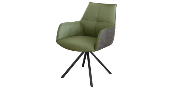 ARMLEHNSTUHL in Eisen Echtleder pigmentiert - Schwarz/Grün, Design, Leder/Textil (59,5/87,5/69cm) - Novel