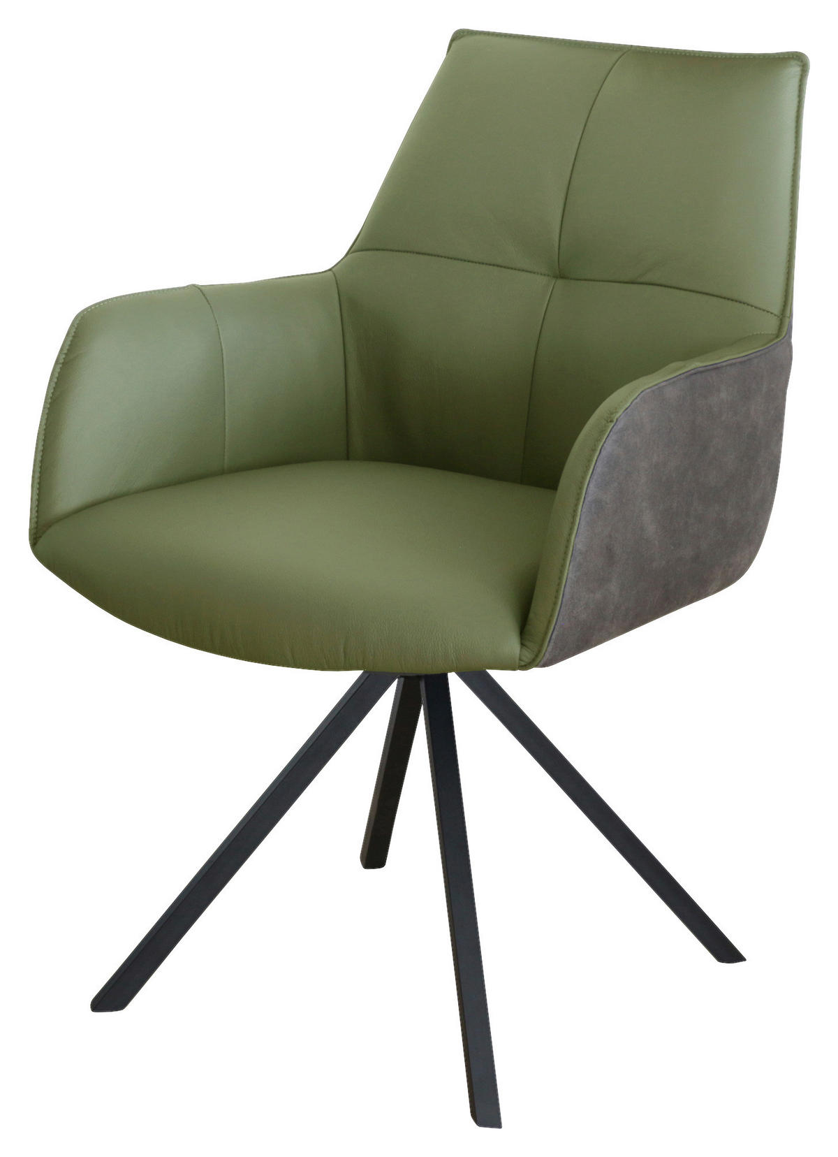 ARMLEHNSTUHL drehbar  in Eisen Echtleder pigmentiert  - Schwarz/Grün, Design, Leder/Textil (59,5/87,5/69cm) - Novel