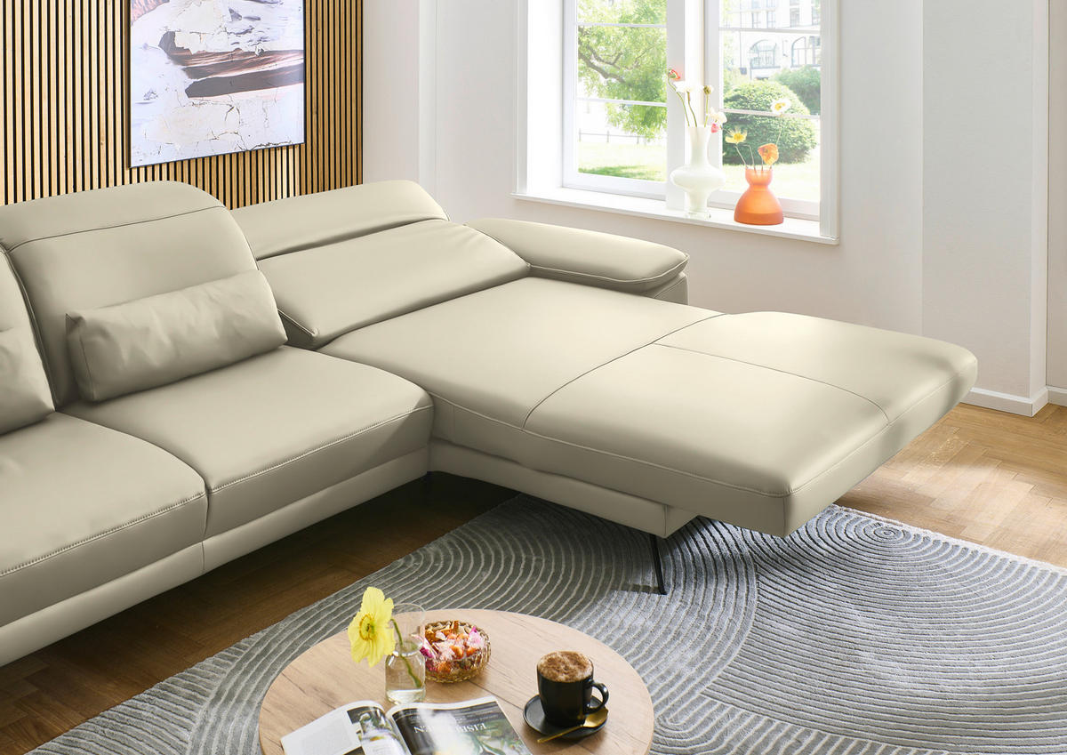 ECKSOFA in Echtleder Naturfarben  332/193 cm  - Schwarz/Naturfarben, Design, Leder/Metall (332/193cm) - Dieter Knoll