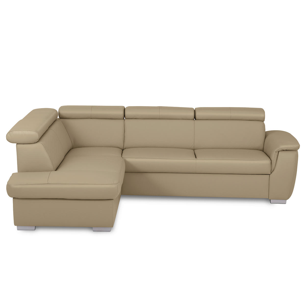 WOHNLANDSCHAFT  in Kombination Echtleder/Lederlook Hellgrau  - Hellgrau, Leder/Metall (211/262cm) - Celina Home