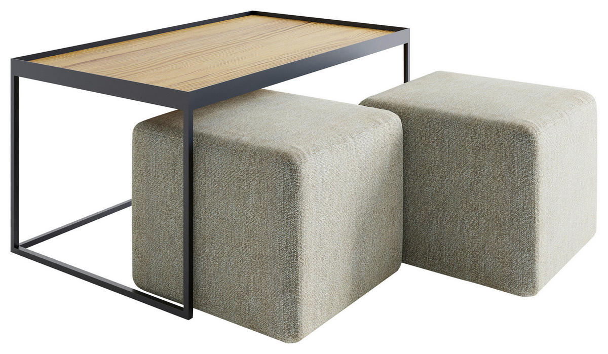 COUCHTISCHSET in Holz 100/60/39 cm  - Eichefarben/Beige, Design, Holz/Textil (100/60/39cm) - Novel
