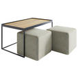 COUCHTISCHSET COLLARE Sets Eiche massiv rechteckig Eichefarben, Beige  - Eichefarben/Beige, Design, Holz/Textil (100/60/39cm) - Novel
