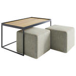 COUCHTISCHSET COLLARE Sets Eiche massiv rechteckig Eichefarben, Beige  - Eichefarben/Beige, Design, Holz/Textil (100/60/39cm) - Novel