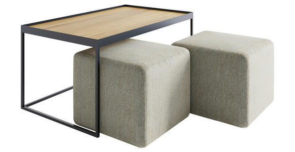 COUCHTISCHSET COLLARE Sets Eiche massiv rechteckig Eichefarben, Beige  - Eichefarben/Beige, Design, Holz/Textil (100/60/39cm) - Novel