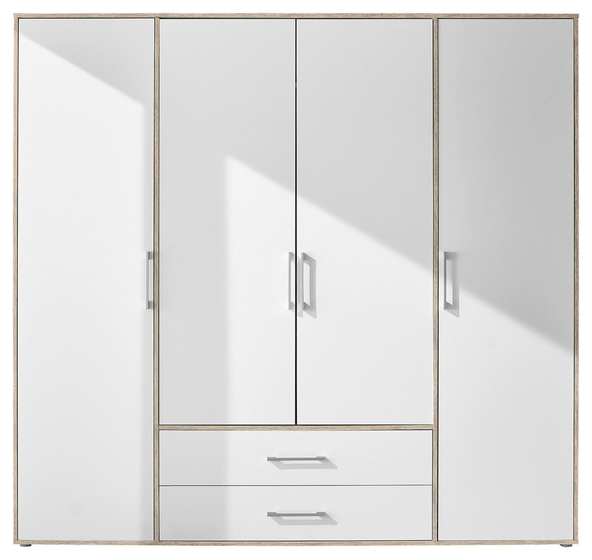 KLEIDERSCHRANK 206/195/60 cm 4-türig Weiß, Eiche San Remo  - Alufarben/Weiß, KONVENTIONELL, Holzwerkstoff/Kunststoff (206/195/60cm) - Boxxx