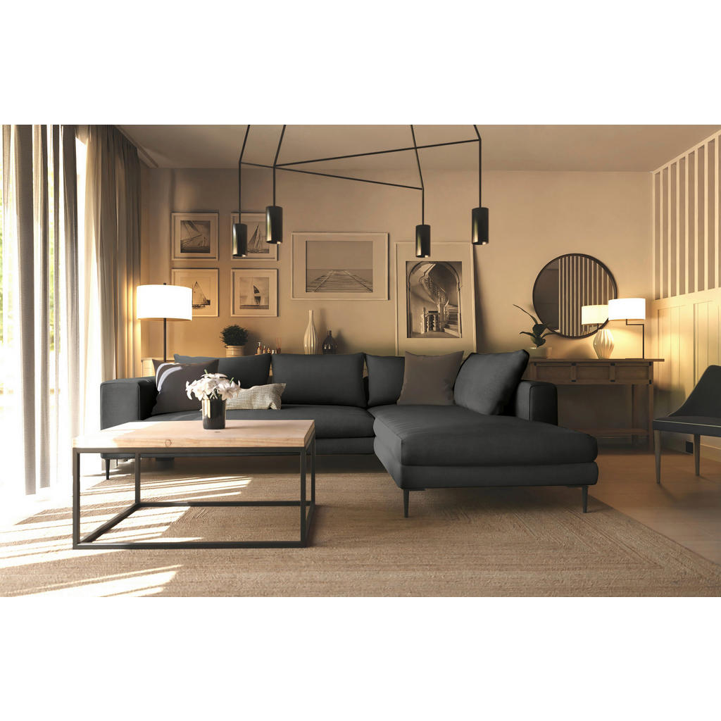 Thumbnail - Trendmanufaktur Ecksofa Aurora, Graphit, Textil, 4-Sitzer, Füllung: Schaumstoff, Silikon, Ottomane rechts, L-Form, 295x2...