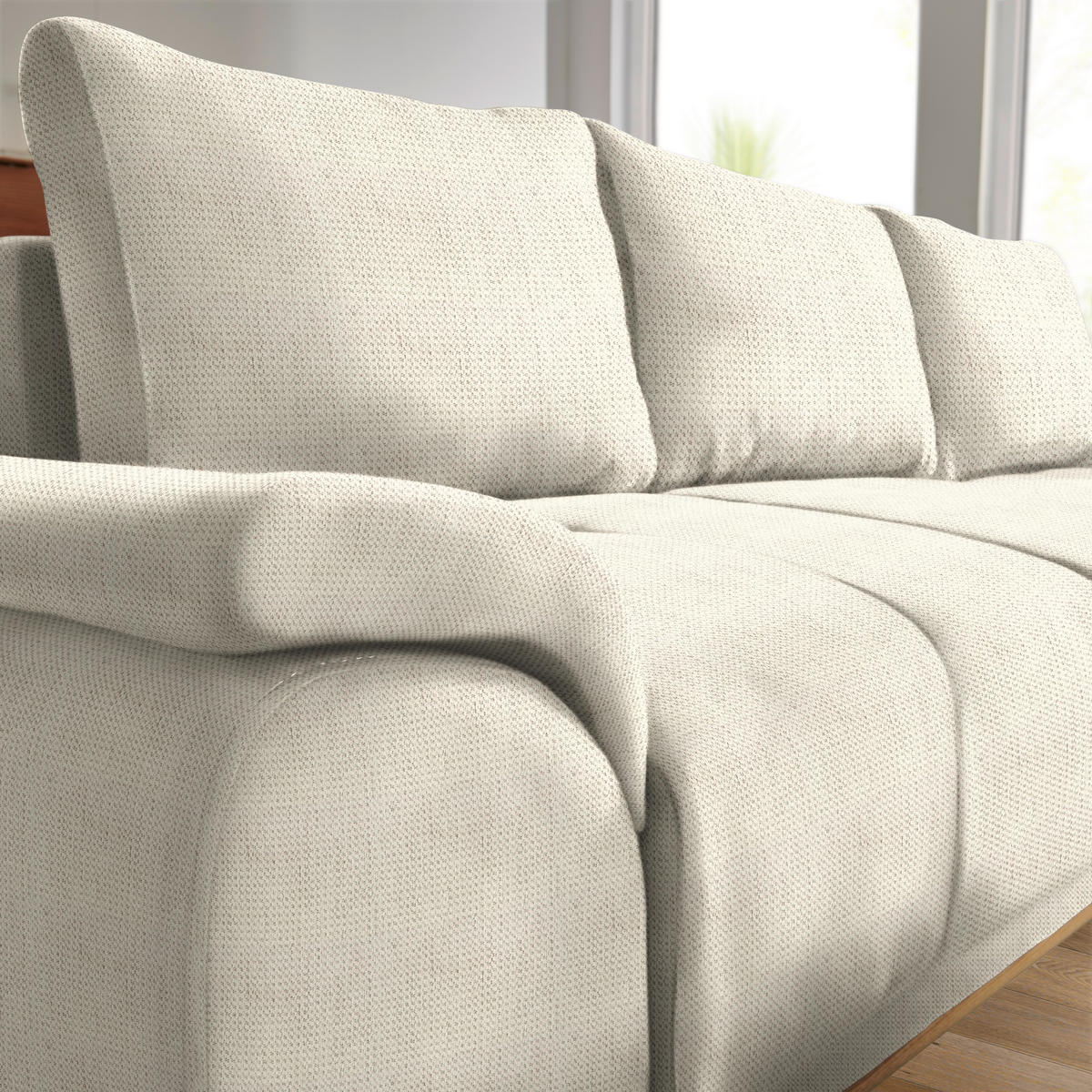 ECKSOFA in Chenille Creme  - Creme/Schwarz, MODERN, Textil/Metall (262/168cm) - home24