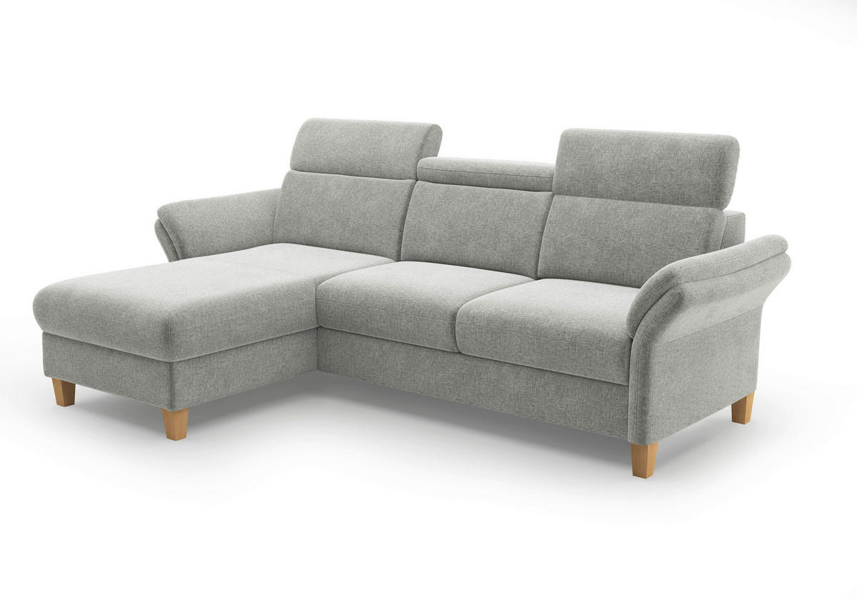 ECKSOFA GLENDALE E Hellgrau Flachgewebe  - Eichefarben/Hellgrau, KONVENTIONELL, Holz/Textil (166/253cm) - Sit & More
