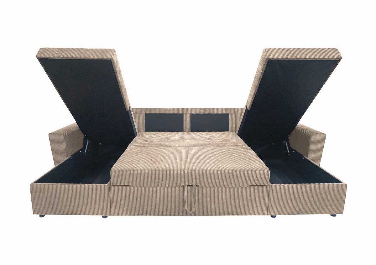 WOHNLANDSCHAFT in Cord Taupe  - Taupe/Schwarz, Design, Kunststoff/Textil (155/294/155cm) - MID.YOU