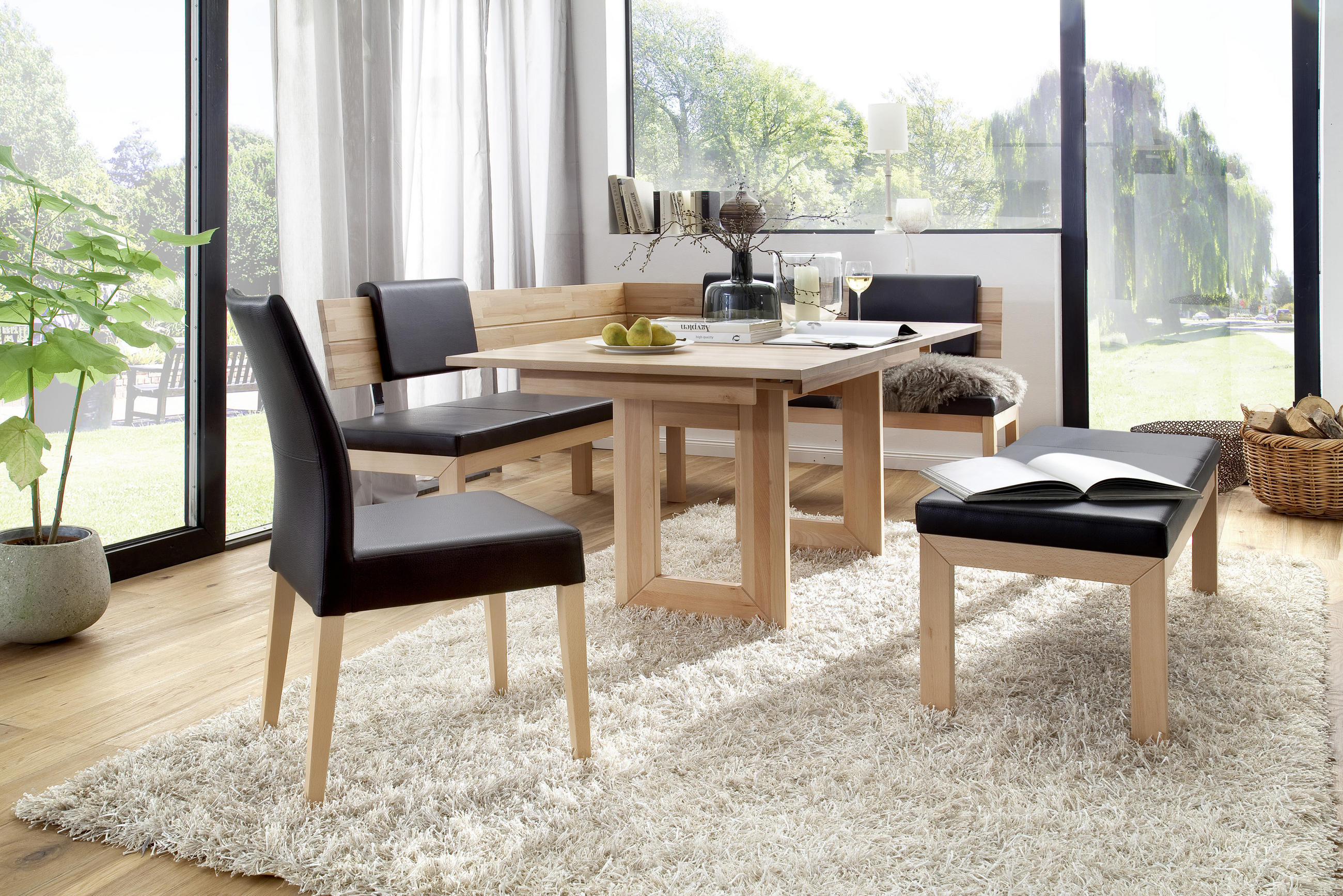 HOCKERBANK 150/49/45 cm Mikrofaser Anthrazit, Eichefarben Eiche massiv - Eichefarben/Anthrazit, Natur, Holz/Textil (150/49/45cm) - Voleo