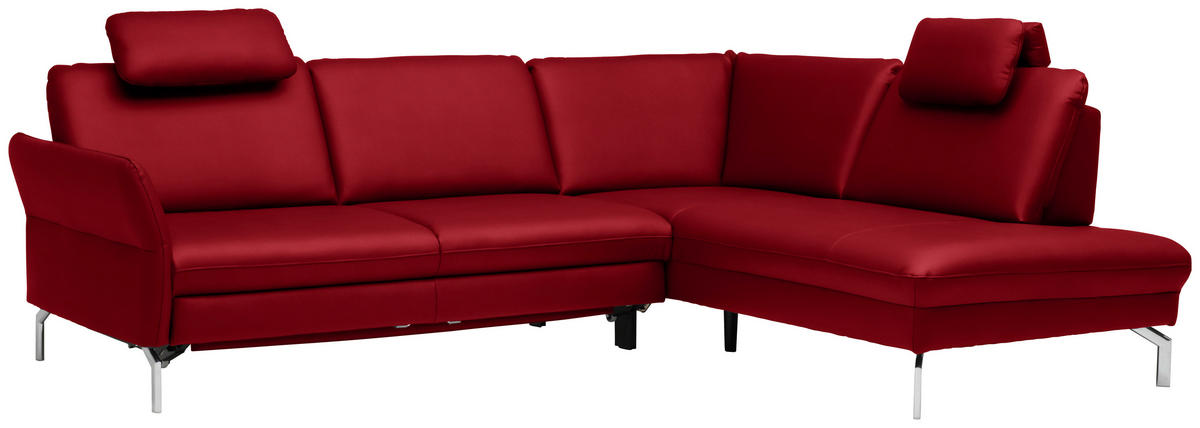 ECKSOFA in Echtleder Rot  284/220 cm  - Rot/Alufarben, KONVENTIONELL, Leder/Metall (284/220cm) - Beldomo Premium