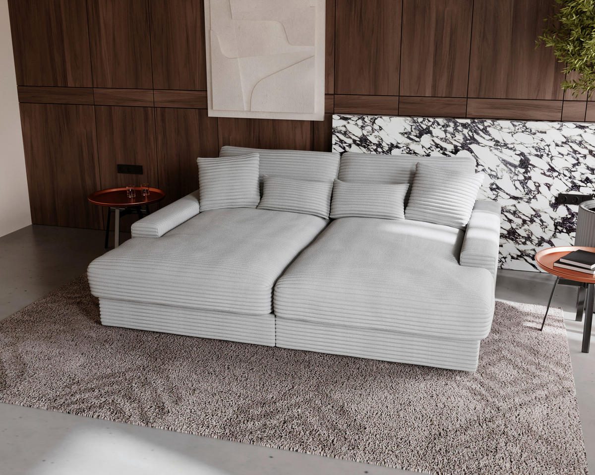 BIGSOFA in Cord Hellgrau  - Hellgrau/Schwarz, MODERN, Kunststoff/Textil (230/85/190cm) - Carryhome