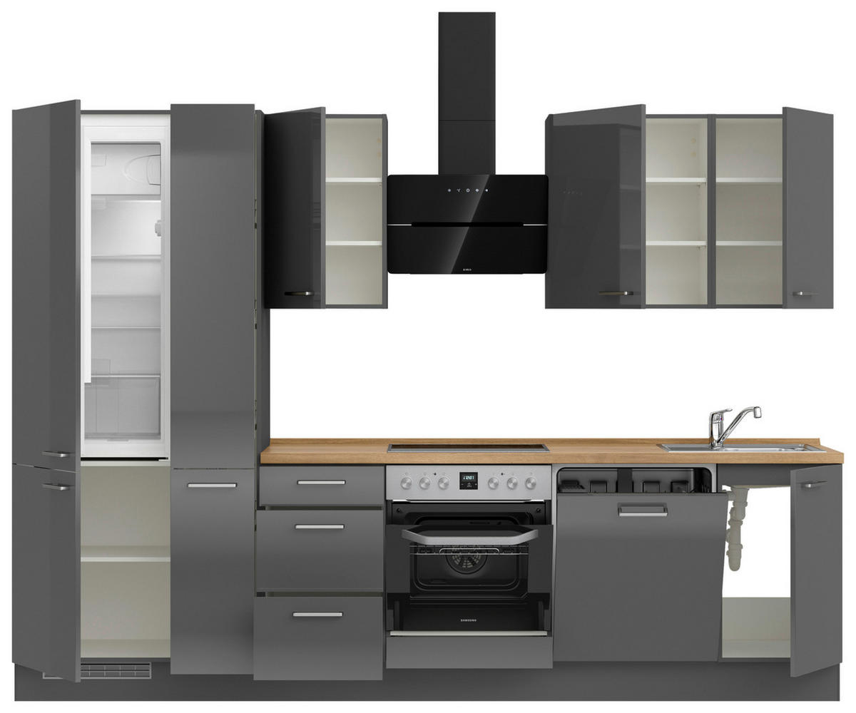 KÜCHENLEERBLOCK 300 cm   in Eichefarben, Schieferfarben  - Schieferfarben/Edelstahlfarben, MODERN, Holzwerkstoff/Metall (300cm) - Nobilia