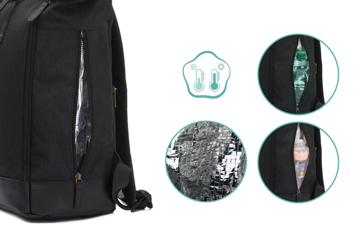 WICKELRUCKSACK  - Schwarz, Basics, Leder/Textil (53/39/16cm) - Fillikid
