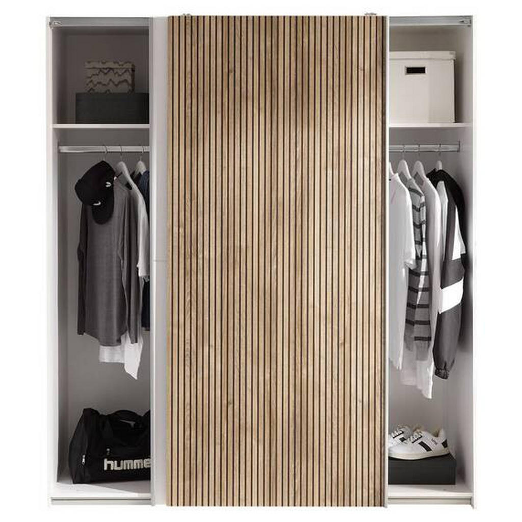 Thumbnail - Mid.you Schwebetürenschrank, Weiß, Eiche, Metall, 2 Fächer, 170x196x57 cm, Schlafzimmer, Kleiderschränke, Schwebetürensc...