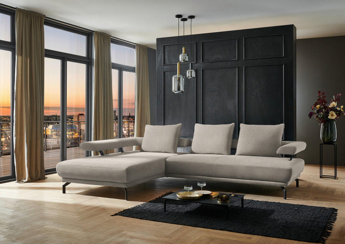 ECKSOFA in Chenille Greige  - Greige/Schwarz, Design, Textil/Metall (224/305cm) - Dieter Knoll