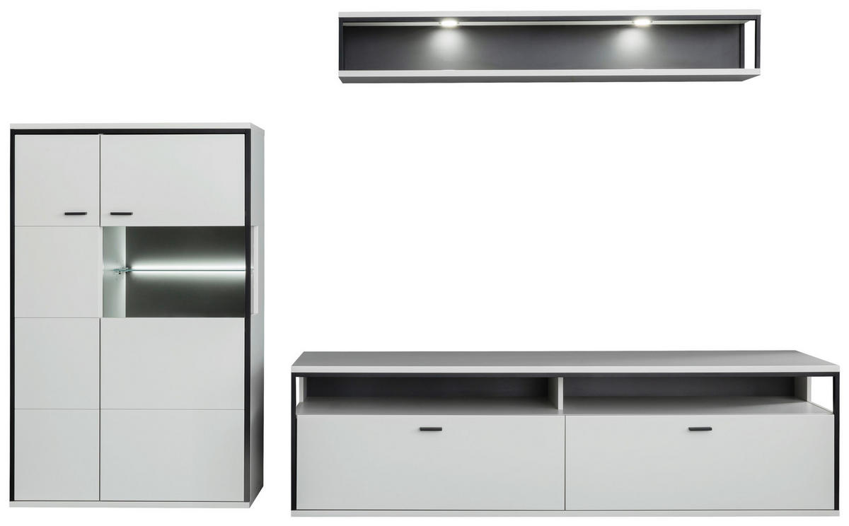 WOHNWAND  in Schwarz, Weiss 278/199/51 cm  - Weiss/Schwarz, Design, Glas/Holzwerkstoff (278/199/51cm) - Stylife