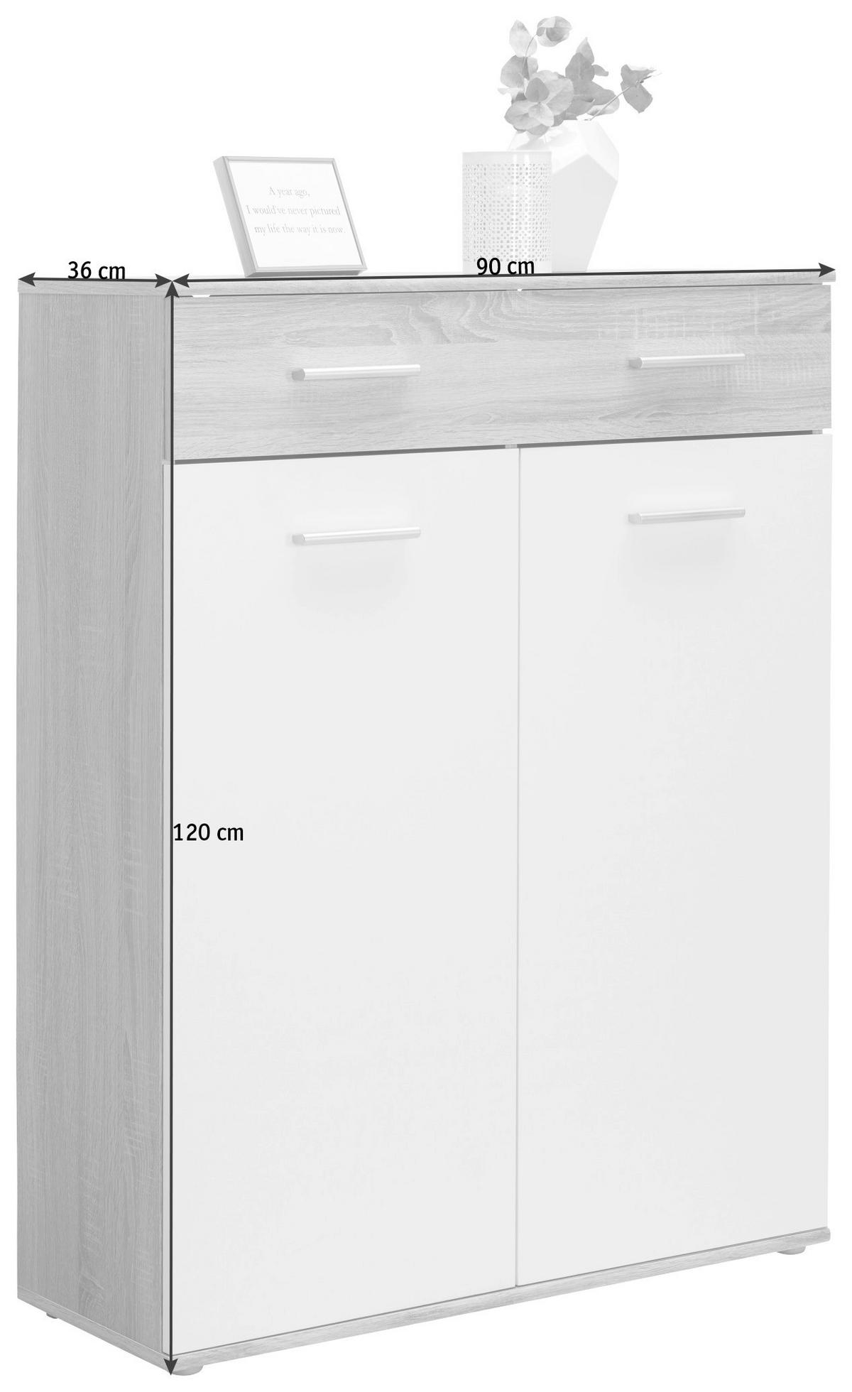 OMARA ZA ČEVLJE bela, hrast sonoma - srebrne barve/barve hrasta, Design, umetna masa/leseni material (90/120/36cm) - Carryhome
