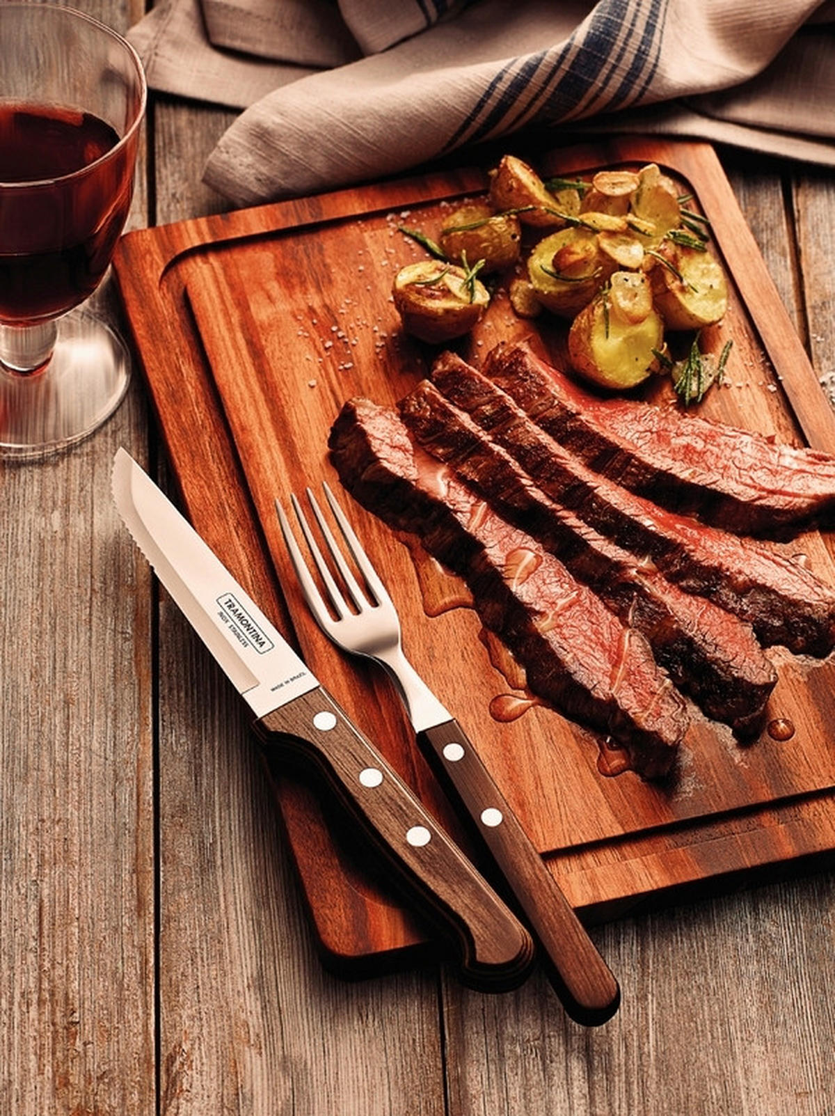 STEAKMESSERSET GAUCHO  - Edelstahlfarben/Braun, Basics, Holz/Metall (23,6cm)