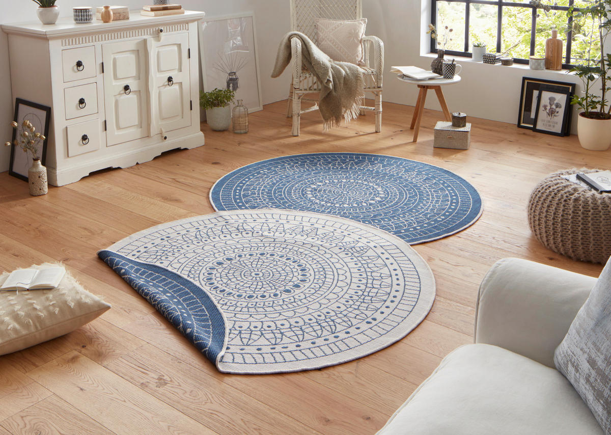OUTDOORTEPPICH 140 cm Twin Blau, Creme  - Blau/Creme, Design, Kunststoff (140cm)