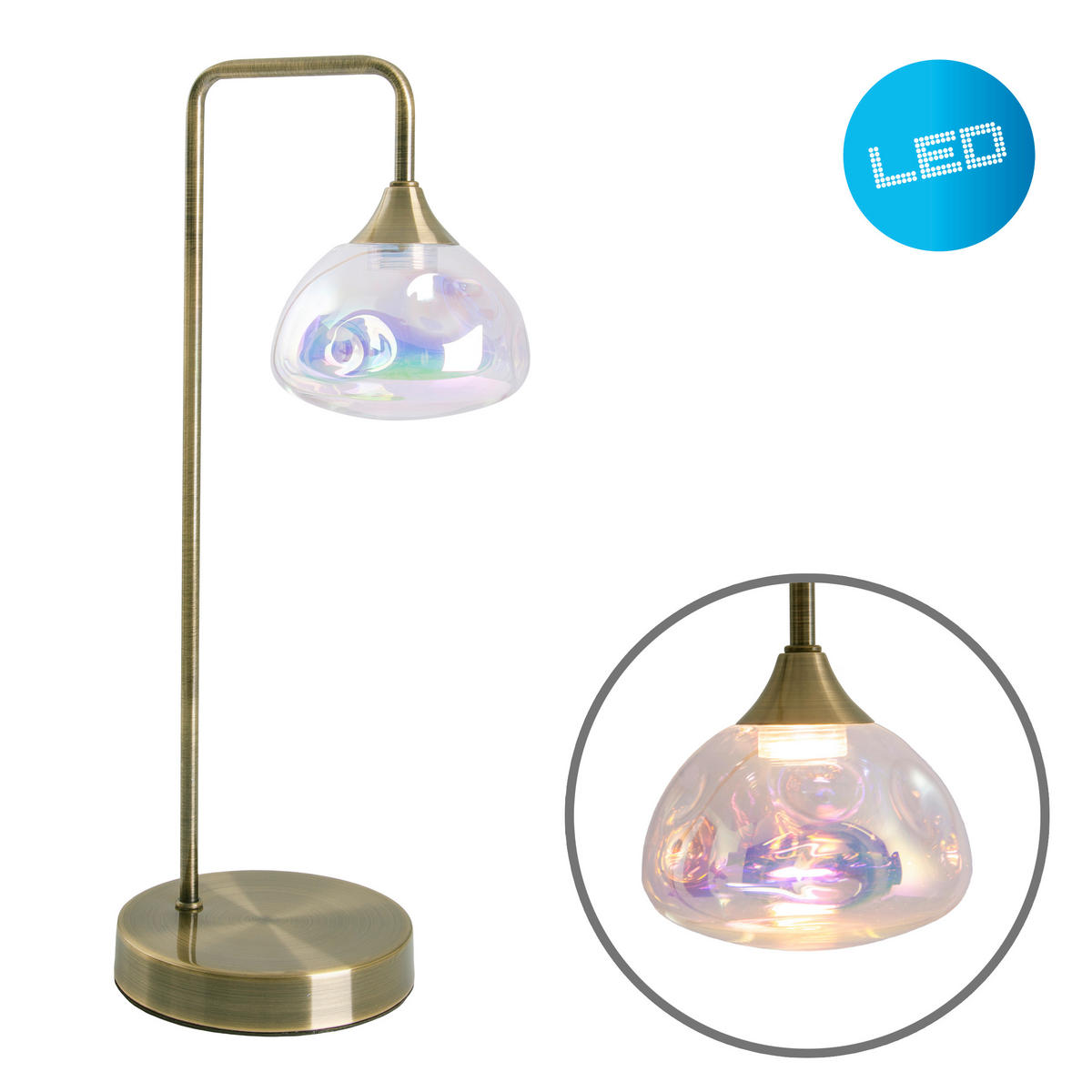 TISCHLEUCHTE 17,5/45 cm   - Messingfarben, Design, Glas/Metall (17,5/45cm) - Näve