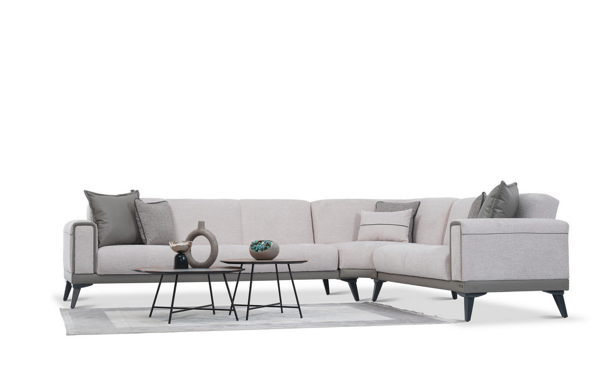 ECKSOFA in Bouclé Grau  315/256 cm  - Anthrazit/Grau, Design, Holz/Textil (315/256cm) - Livetastic