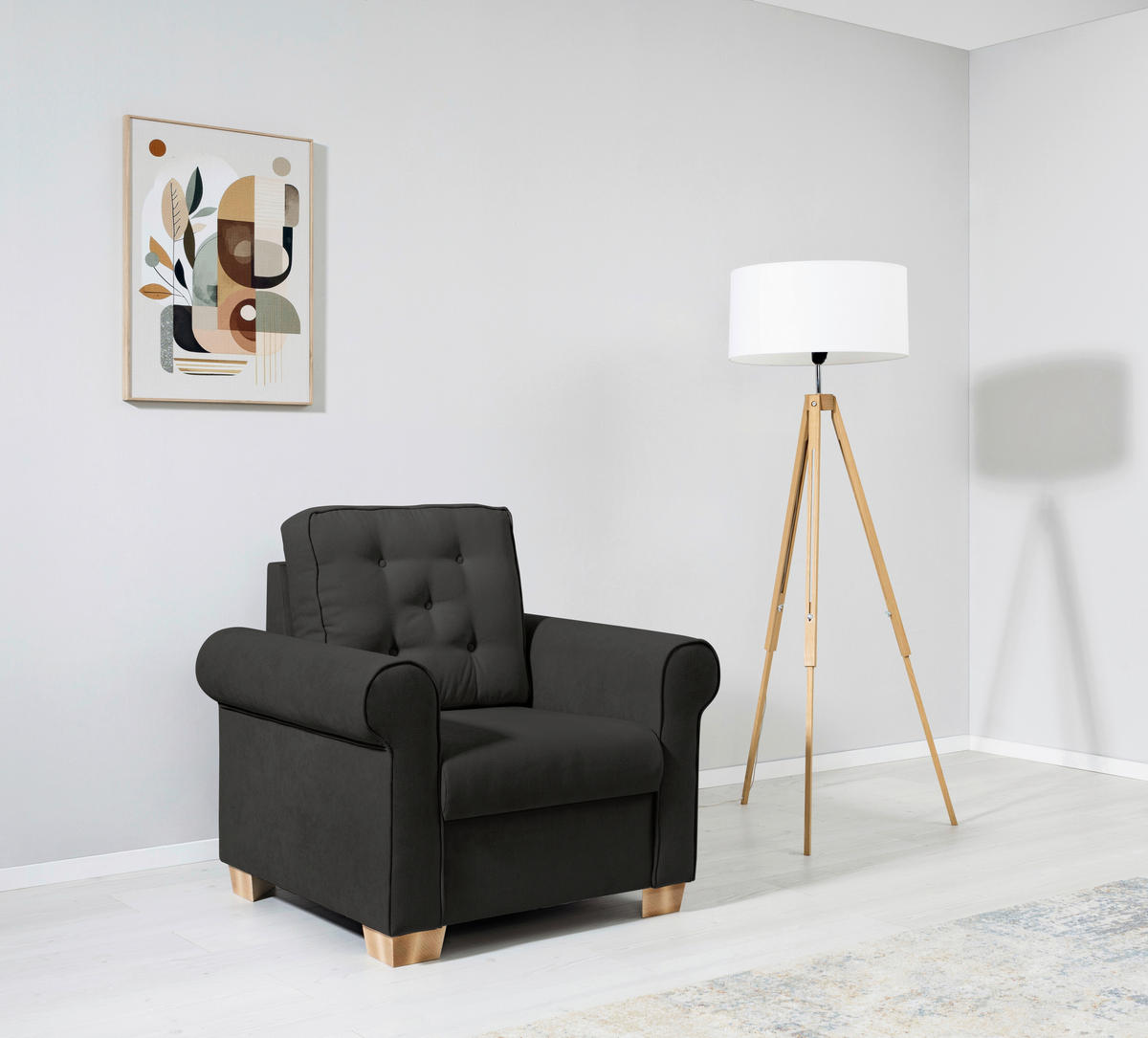 SESSEL in Schwarz  - Buchefarben/Schwarz, Design, Holz/Textil (93/89/82cm) - MID.YOU