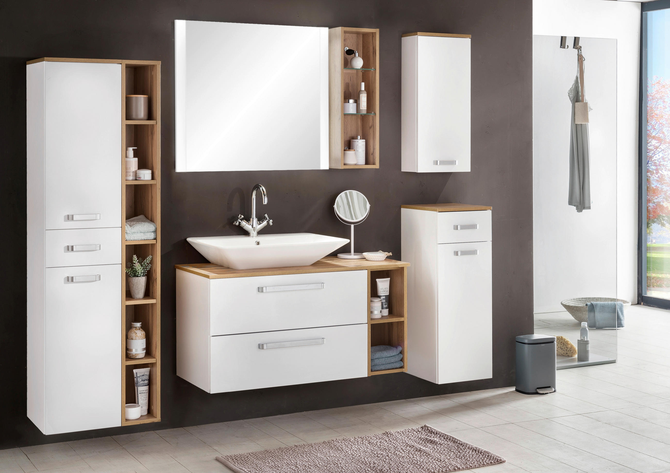 HÄNGESCHRANK 32,7/72,3/16,2 cm  - Silberfarben/Eiche Wotan, MODERN, Glas/Holzwerkstoff (32,7/72,3/16,2cm) - Stylife