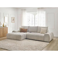 ECKSCHLAFSOFA EVEREST  mit Rücken echt, Armteil links, Armteil rechts Struktur Beige  - Beige/Schwarz, MODERN, Kunststoff/Textil (318/180cm) - Livetastic