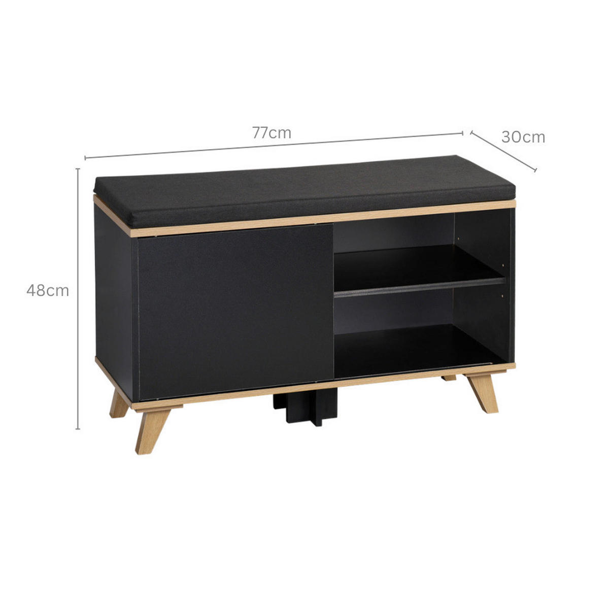 SCHUHSCHRANK  in 77/48/30 cm  - Eichefarben/Schwarz, Design, Holzwerkstoff/Textil (77/48/30cm) - Kesper