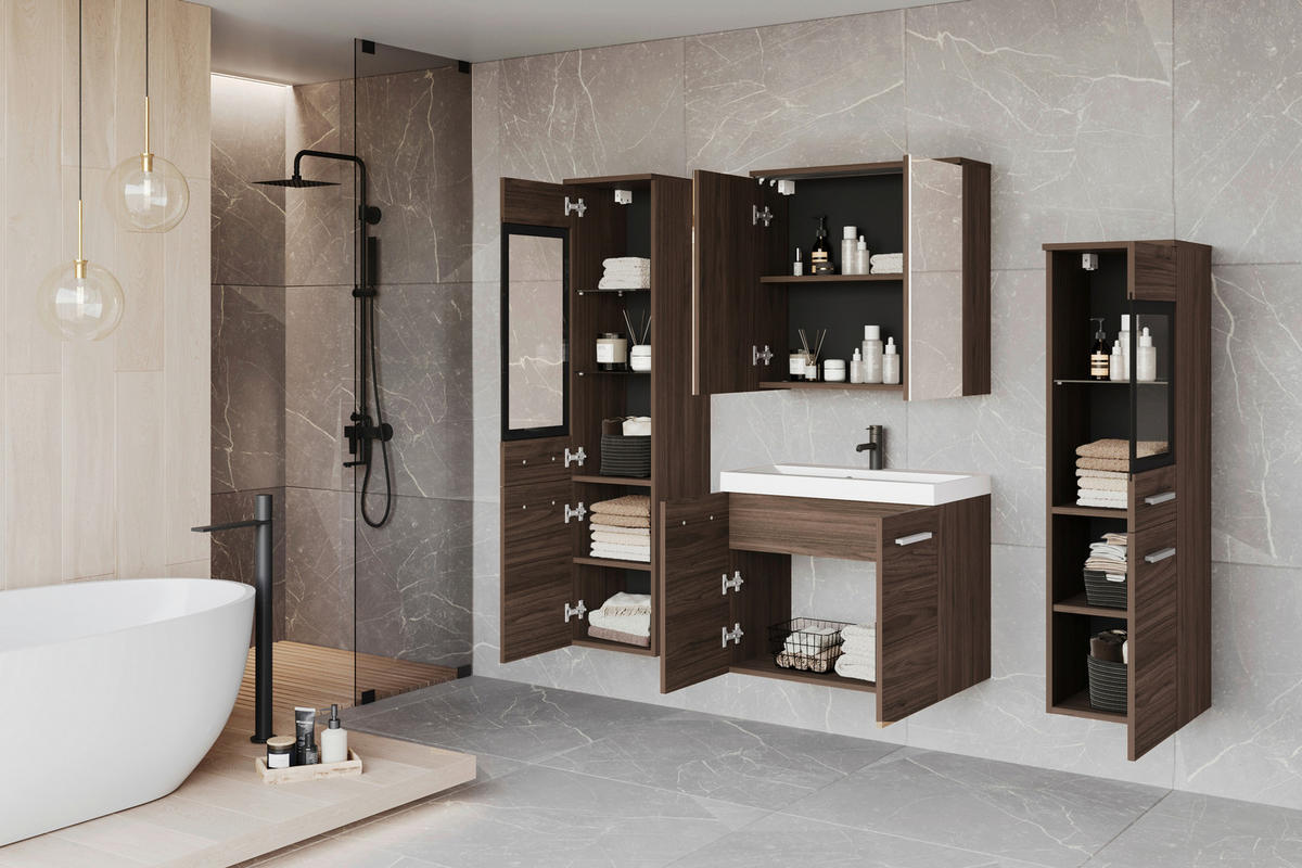 KOUPELNA barvy ořechu  - bílá/barvy ořechu, Lifestyle, kompozitní dřevo/plast (120cm) - P & B
