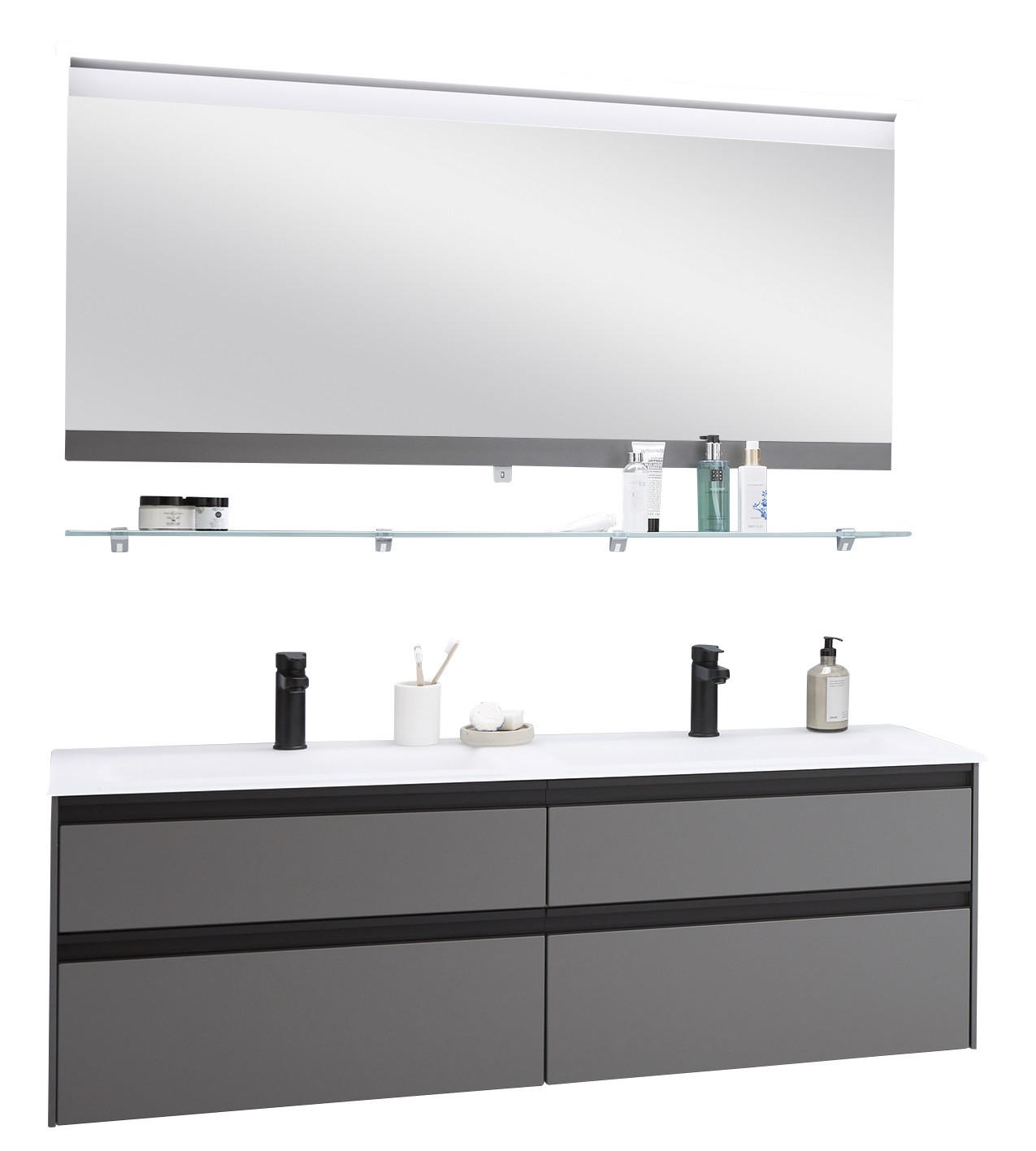 BADEZIMMER  in 143,4 cm  - Schwarz/Weiß, MODERN, Glas/Holzwerkstoff (143,4cm) - Novel