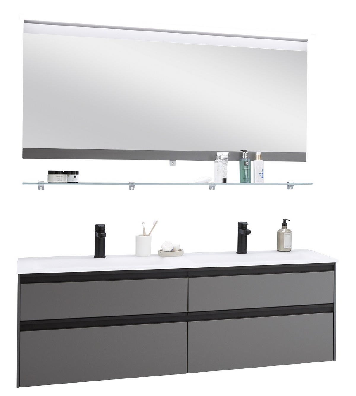 BADEZIMMER  in 143,4 cm  - Weiss/Schwarz, Modern, Glas/Holzwerkstoff (143,4cm) - Novel