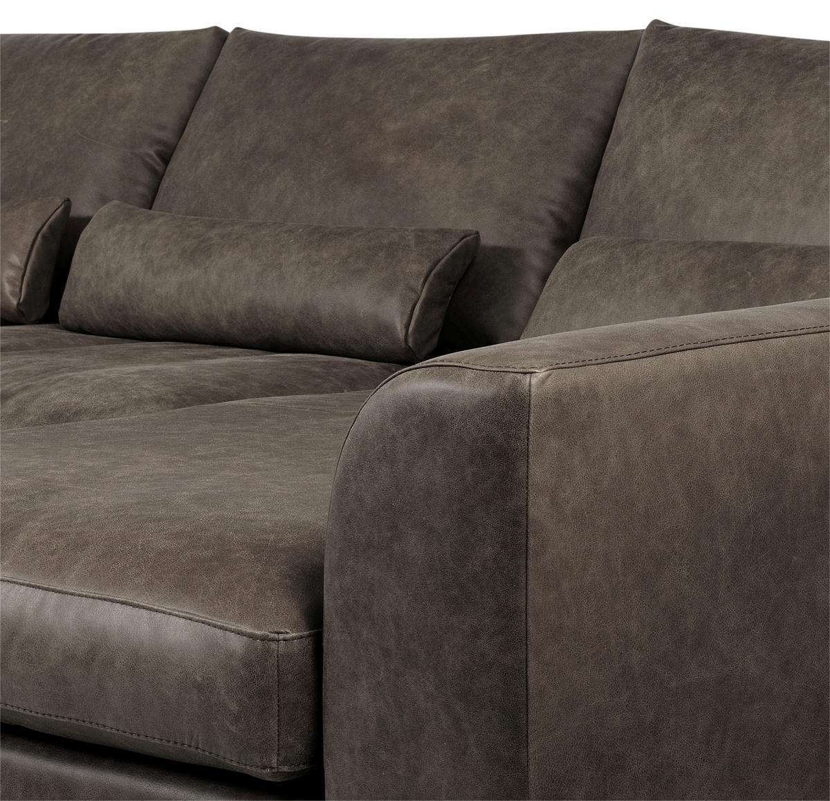 ECKSOFA in Echtleder Fango  - Fango/Schwarz, Design, Leder/Metall (313/172cm) - Livetastic