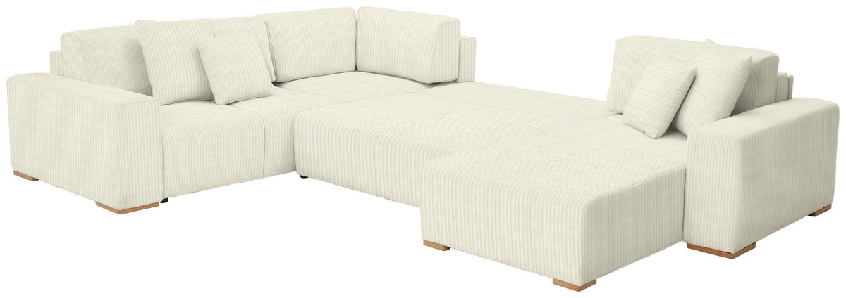 WOHNLANDSCHAFT in Cord Creme  - Buchefarben/Creme, Konventionell, Holz/Kunststoff (283/371/208cm) - Livetastic