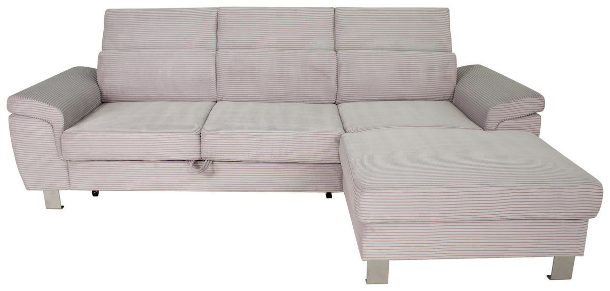 ECKSOFA in Cord Hellgrau  - Silberfarben/Hellgrau, Design, Textil/Metall (250/167cm) - Xora