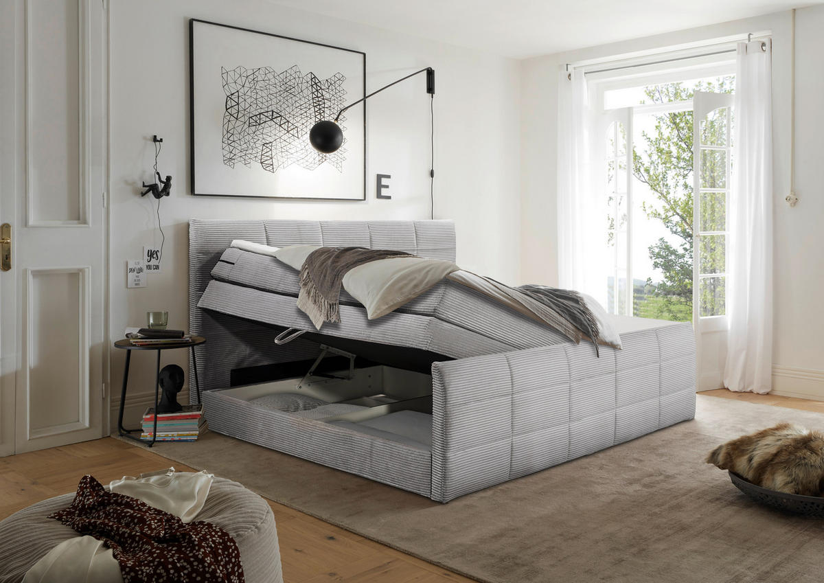 BOXSPRINGBETT 180/200 cm  in Hellgrau  - Hellgrau/Schwarz, MODERN, Holzwerkstoff/Kunststoff (180/200cm) - MID.YOU
