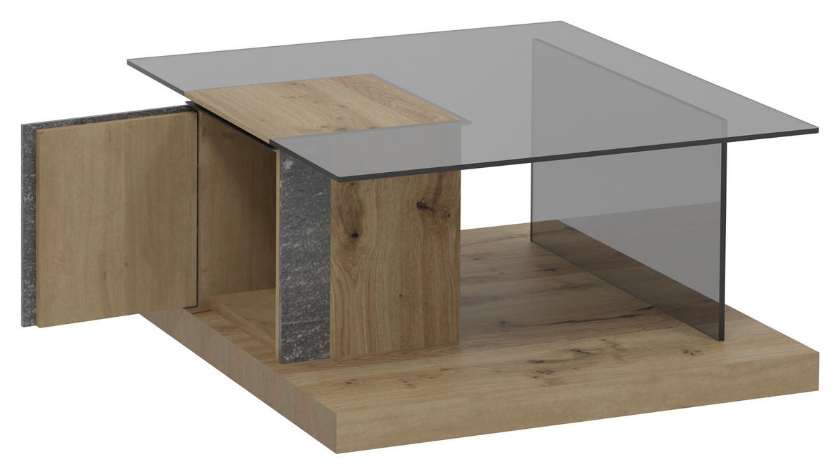 TABLE BASSE in Holz, Glas, Stein 80,6/80,6/42,3 cm  - Graphitfarben/Naturfarben, Design, Glas/Holz (80,6/80,6/42,3cm) - Voglauer