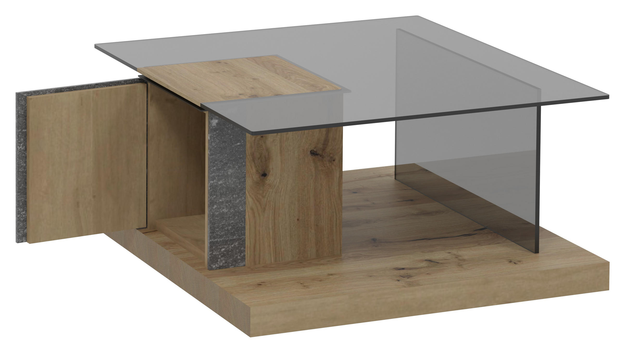 Thumbnail - Voglauer Couchtisch, Graphit, Natur, Stein, Wildeiche, mehrschichtige Massivholzplatte (Tischlerplatte), quadratisch, 80...