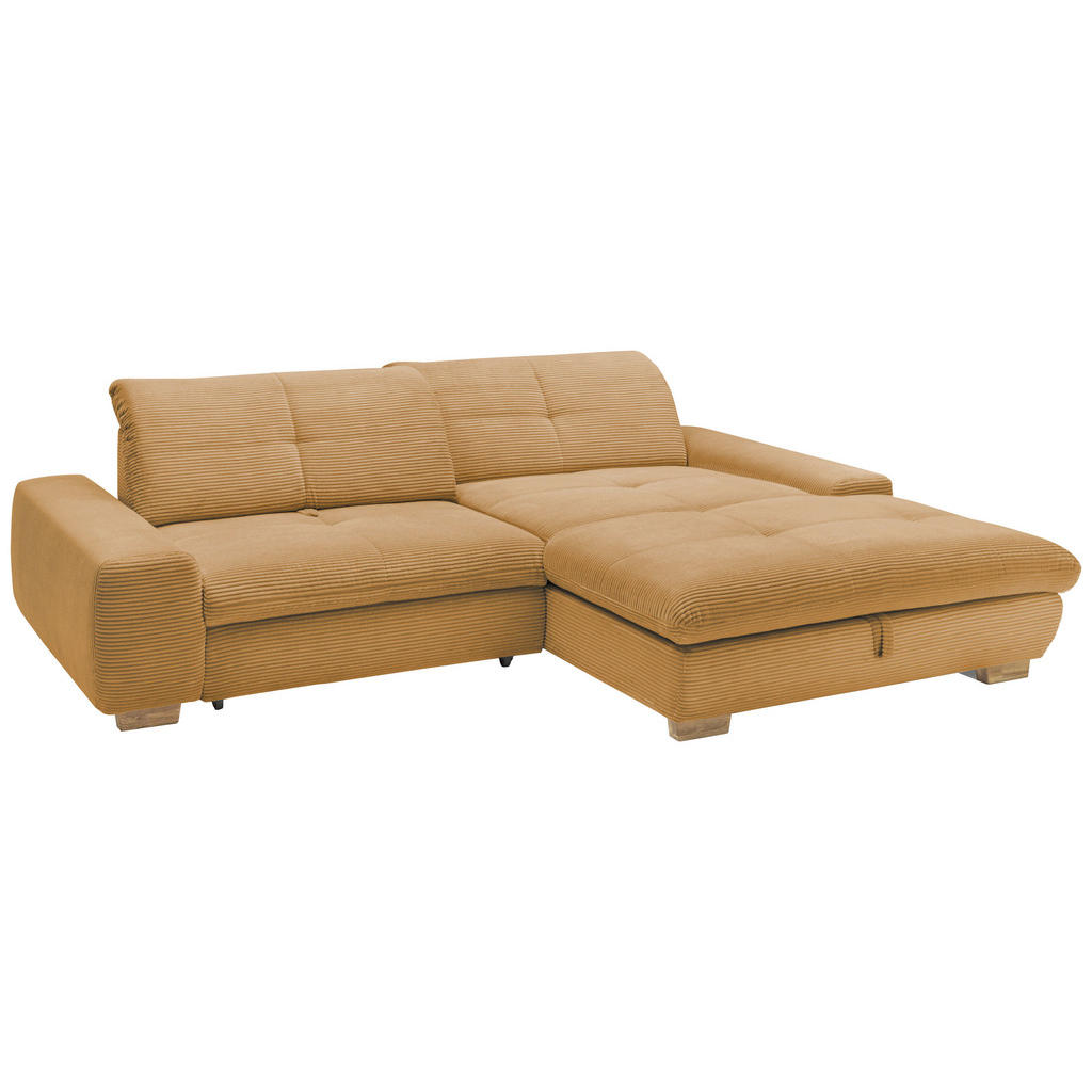 Thumbnail - SetOne by Musterring Ecksofa, Honig, Textil, Eiche, massiv, 2-Sitzer, Ottomane rechts, L-Form, 276x198 cm, Bettkasten er...