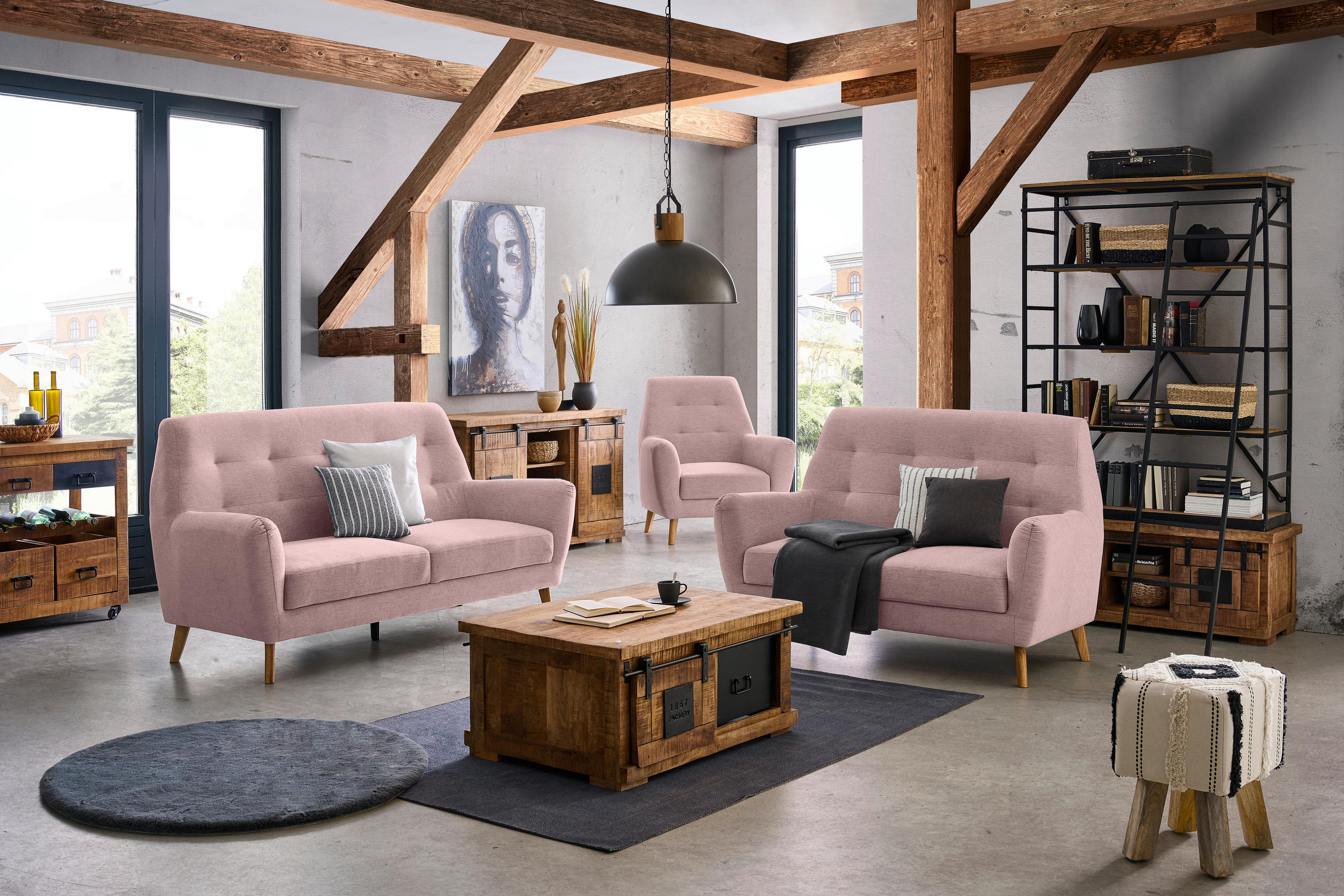 SESSEL Webstoff Rosa    - Eichefarben/Rosa, Design, Holz/Textil (90/105/84cm) - Carryhome