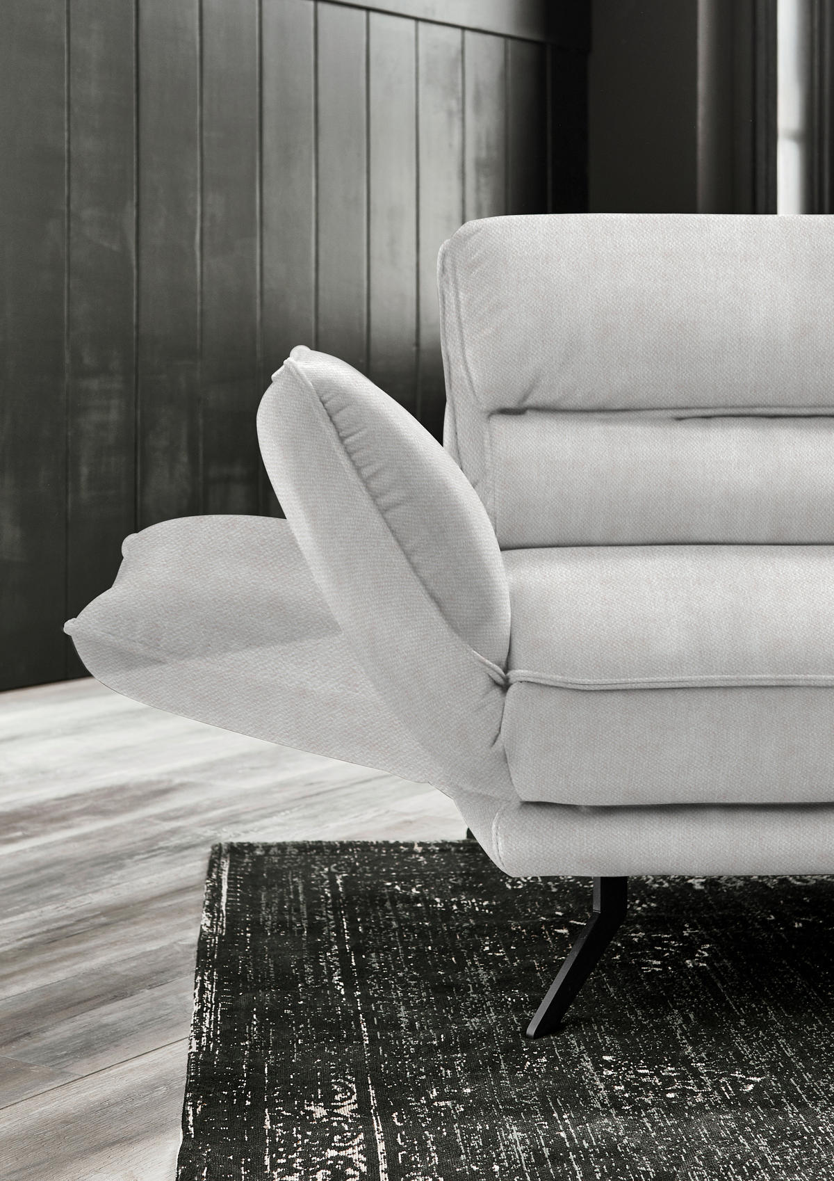 ECKSOFA in Velours Creme  283/153 cm  - Creme/Schwarz, Design, Textil/Metall (283/153cm) - Valdera